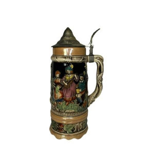 Vintage Musical Beer Stein With Ornate Lid & Apco Music Box - Music Plays